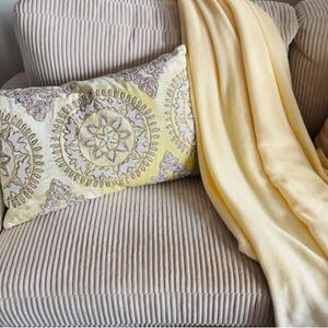 Yellow Beaded Patterned Pillow and Pale yellows Throw Blanket Combo